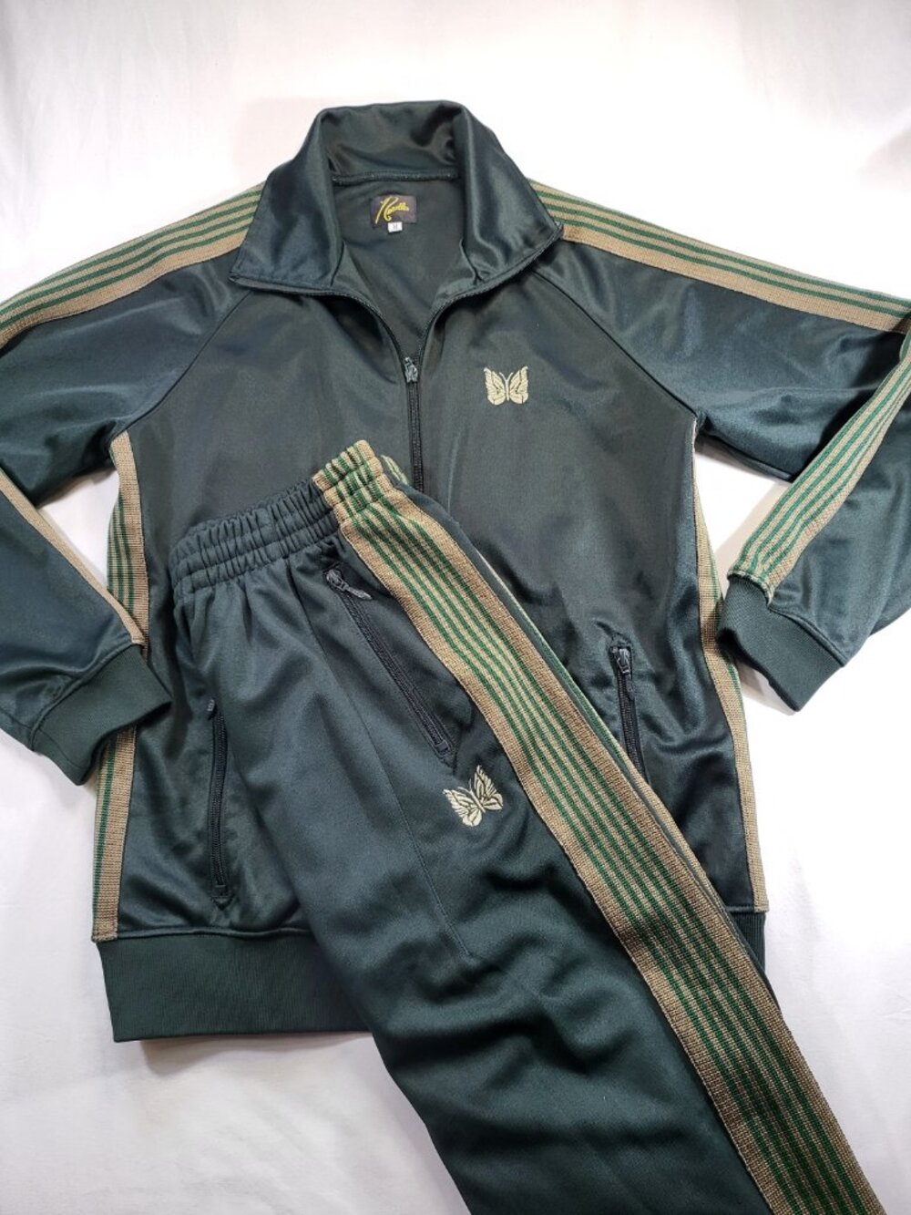Needles Track Suit Set FK392 & FK192 – Green with Tan/Green Stripes – Size M